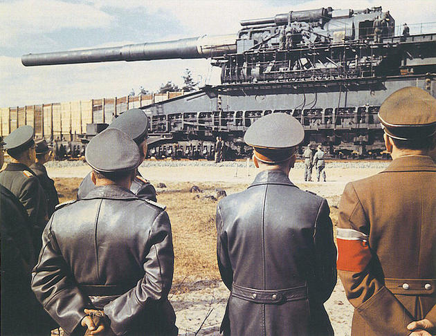 Hitler looking at the 'Gustav' railway gun