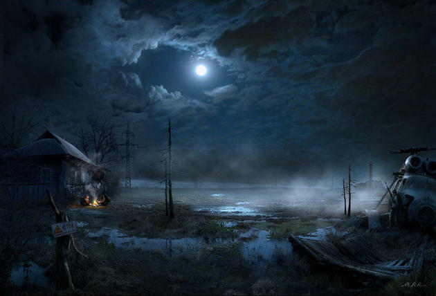 Night time swamp post apocalypse