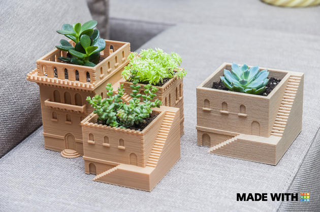 3D printed mini planters in form of Middle Eastern villas made with Tinkercad