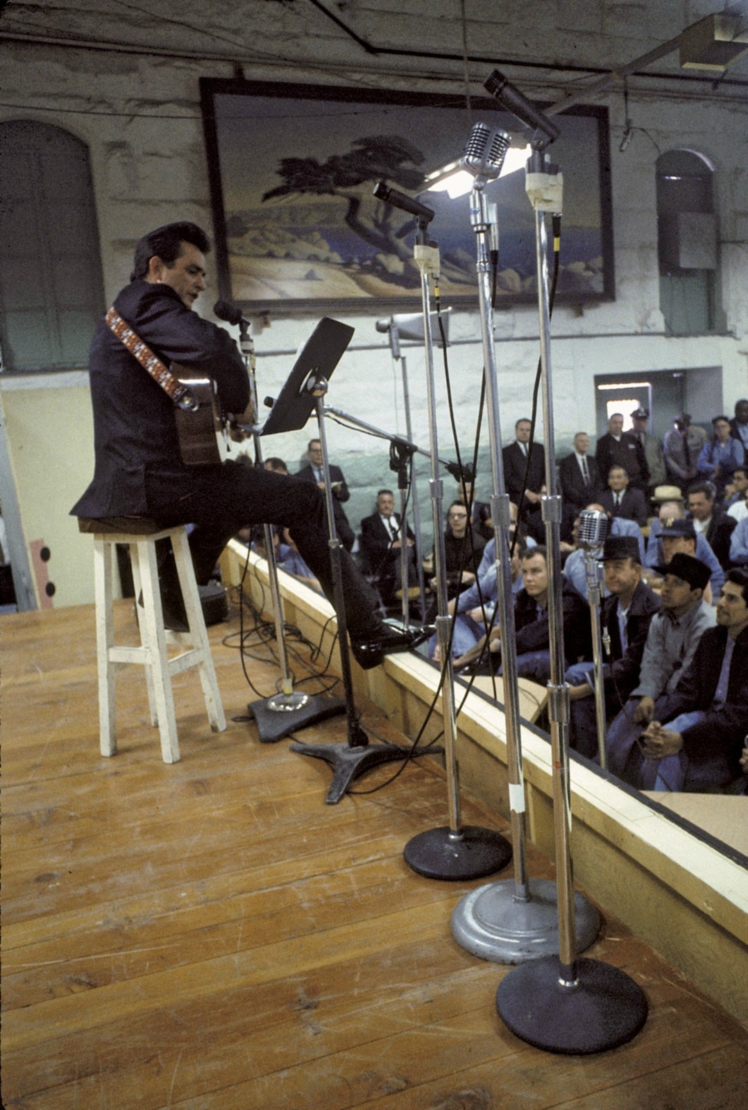 Johnny Cash performing for prisoners at Folsom Prison. January 13 